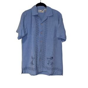 Havana Shirt Co Camp Shirt Mens Medium Blue Rayon Blend Embroidered Cocktail